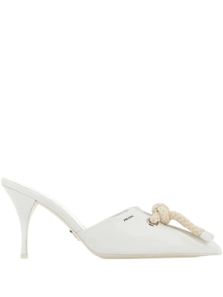  Prada 85mm Knot-detail Mules - White 