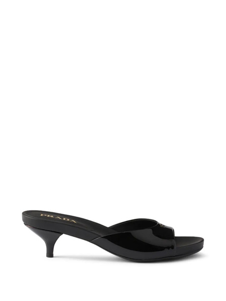  Prada 45mm Leather Heeled Mules - Black 