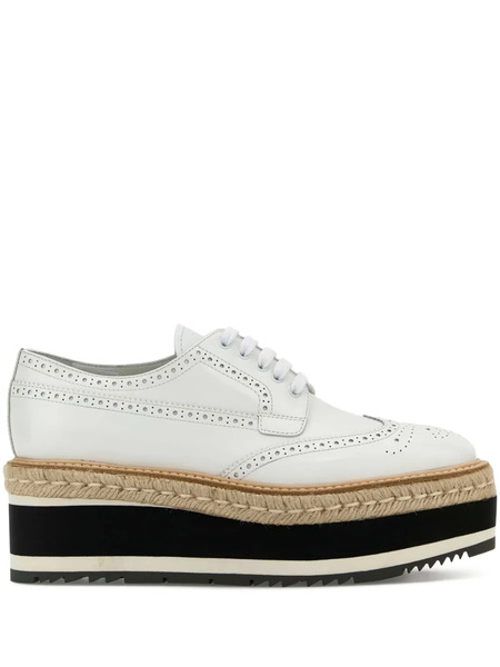  Prada 60mm Leather Platform Espadrilles - White 
