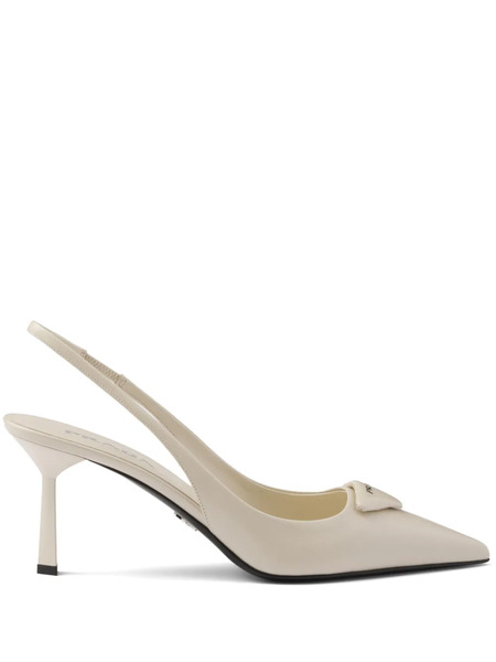  Prada 75mm Leather Slingback Pumps - Neutrals 
