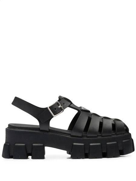  Prada 70mm Monolith Caged Rubber Sandals - Black 