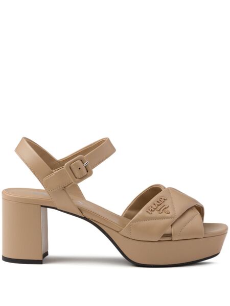  Prada 65mm Quilted Platform Leather Sandals - Neutrals 