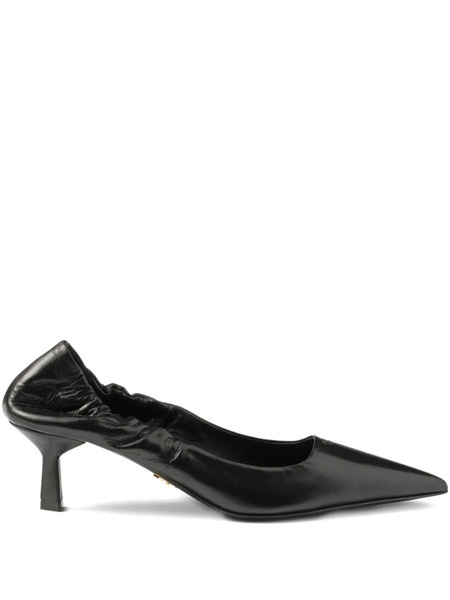  Prada 55mm Ruched-effect Pointed-toe Leather Pumps - Black 