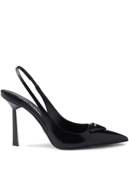  Prada 100mm Slingback Logo Pumps - Black 
