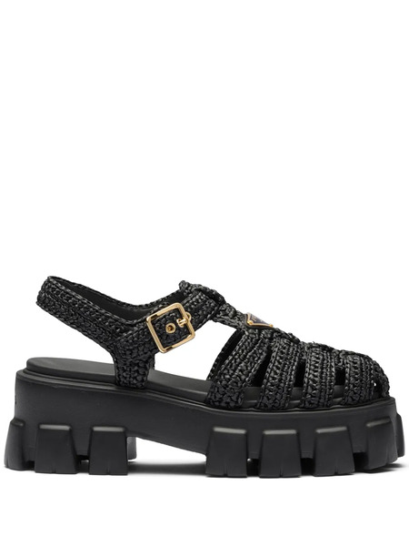  Prada Monolith Caged Flatform Sandals - Black 