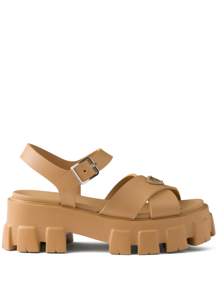  Prada Monolith Enamel Triangle-logo Sandals - Yellow 