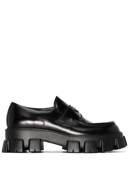  Prada Monolith Leather Loafers - Black 