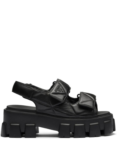  Prada Monolith Quilted Leather Sandals - Black 