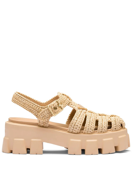  Prada Monolith Raffia-effect Sandals - Neutrals 