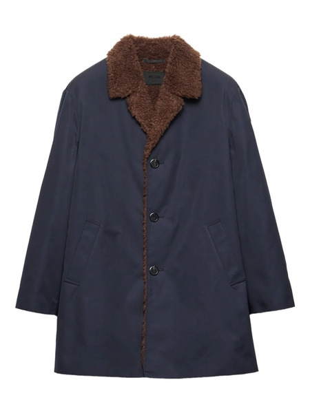  Prada Notch-lapel Shearling-collar Coat - Blue 