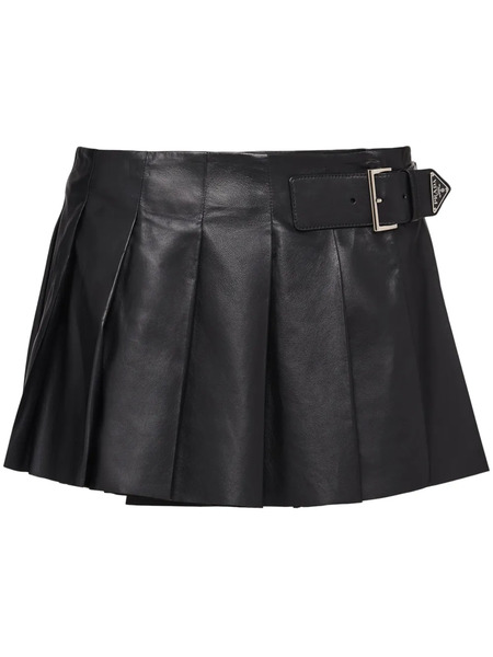  Prada Pleated Leather Miniskirt - Black 