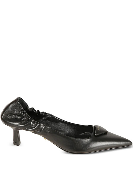  Prada Pointed-toe Triangle Leather Pumps - Black 