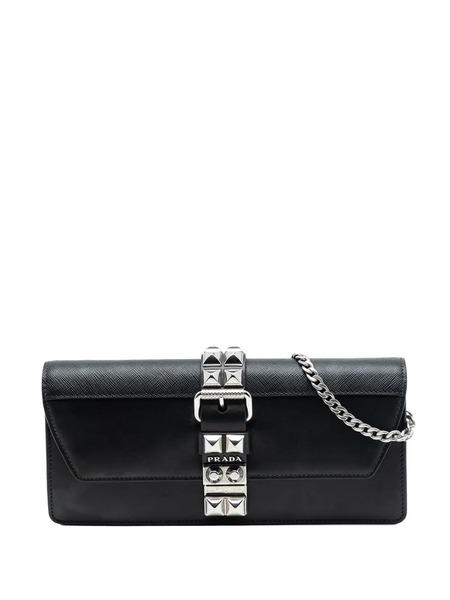  Prada Pre-owned 2010-2025 City Calfskin And Saffiano Studded Elektra Clutch With Chain Crossbody Bag - Black 