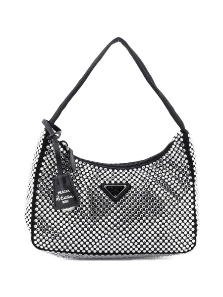  Prada Pre-owned Re-edition 2000 Crystal Embellished Satin Mini Hobo Bag - Black 
