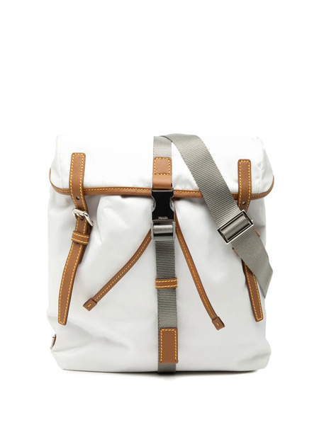  Prada Pre-owned 2013-2025 Saffiano Trimmed Tessuto Triple Buckle Messenger Bag Crossbody Bag - White 