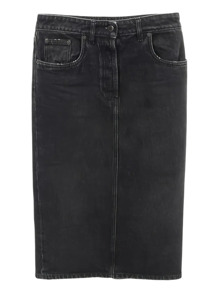 Prada Pre-owned Triangle-logo Denim Midi Skirt - Black 