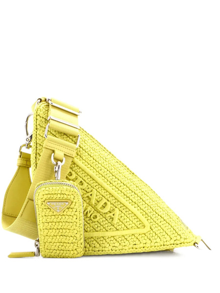  Prada Pre-owned Triangle Logo Zip Crochet Raffia Small Crossbody Bag - Yellow 
