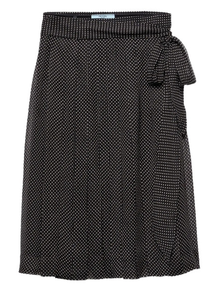  Prada Printed Chiffon Wrap Midi Skirt - Black 