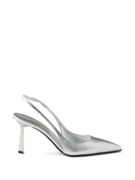  Prada Printed Leather Slingback Pumps - Silver 