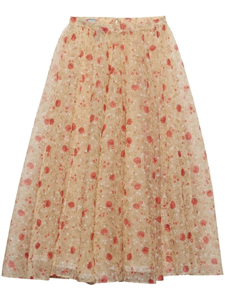  Prada Printed Nylonette Midi Skirt - Red 