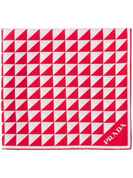  Prada Printed Silk Twill Scarf - Red 