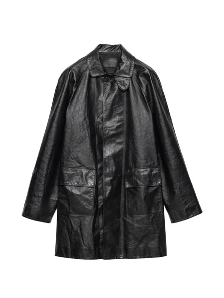  Prada Raglan-sleeve Leather Coat - Black 