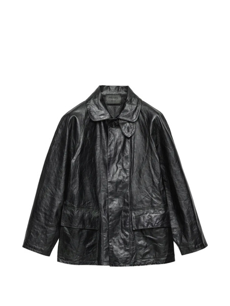  Prada Raglan Sleeve Leather Jacket - Black 