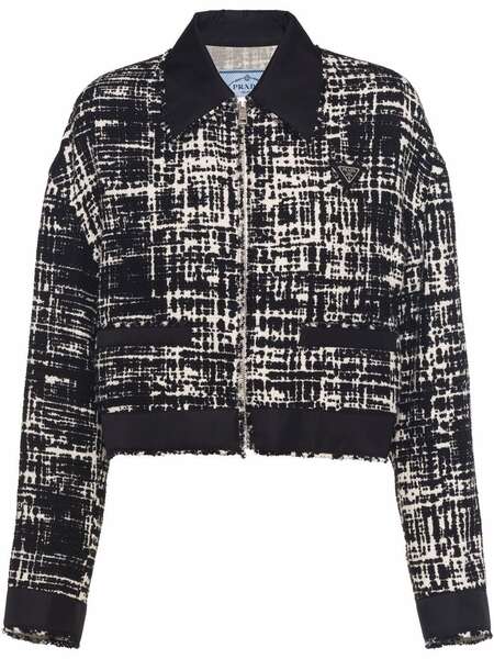  Prada Re-nylon Cropped Tweed Jacket - Black 