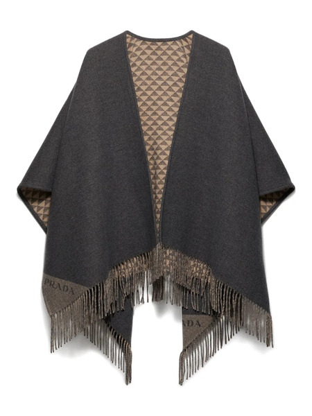  Prada Reversible Fringed Poncho - Grey 