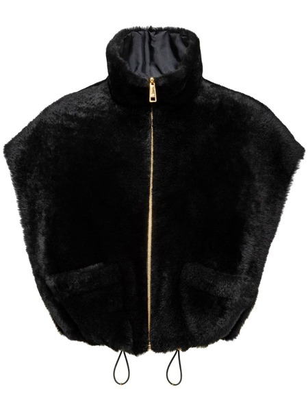  Prada Reversible Shearling Cropped Vest - Black 