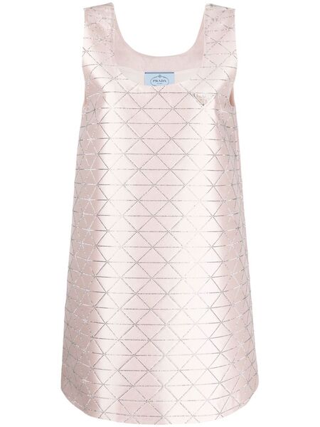  Prada Rhinestone Triangle Pattern Dress - Pink 