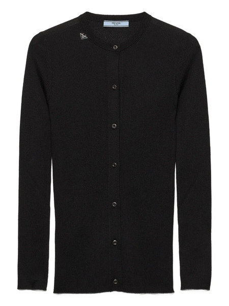 Prada Ribbed Buttoned Cardigan - Black 