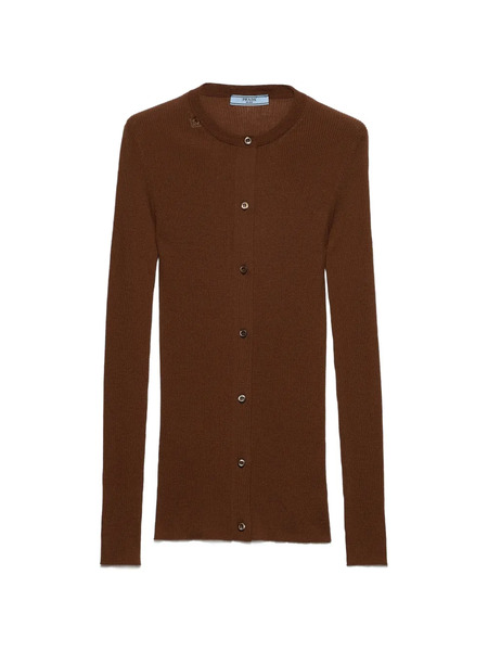  Prada Ribbed Knit Wool Cardigan - Brown 