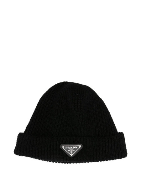  Prada Ribbed Logo-plaque Beanie - Black 