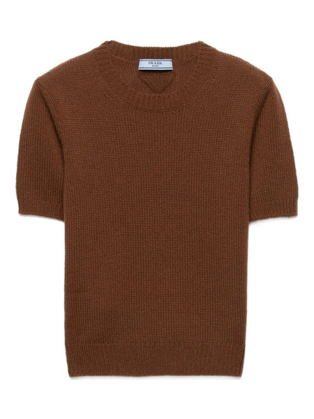  Prada Ribbed Short-sleeve Sweater - Brown 