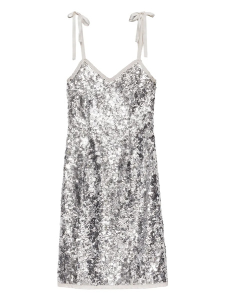  Prada Ribbon-strap Sequinned Dress - Silver 