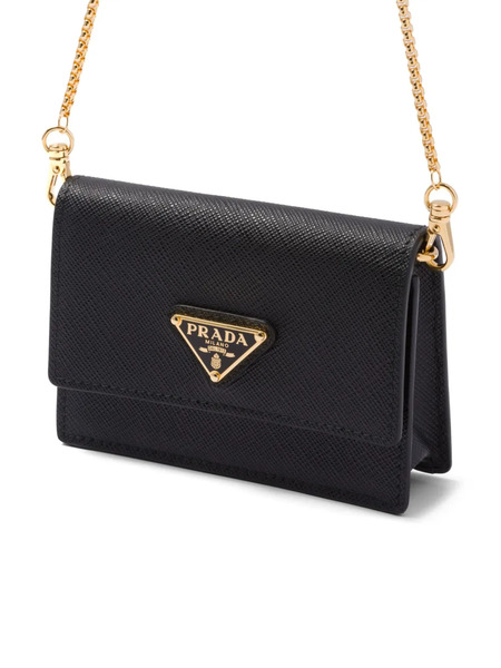  Prada Saffiano-leather Card Holder With Shoulder Strap - Black 