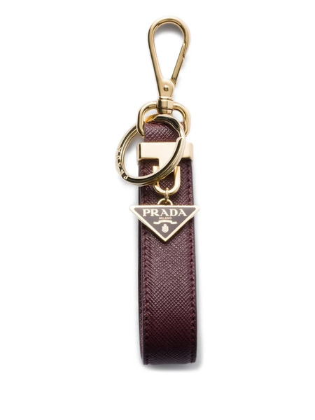  Prada Saffiano Leather Triangle-logo Keyring - Red 