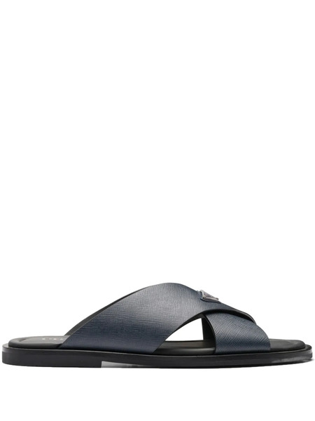  Prada Saffiano-leather Triangle-logo Sandals - Blue 