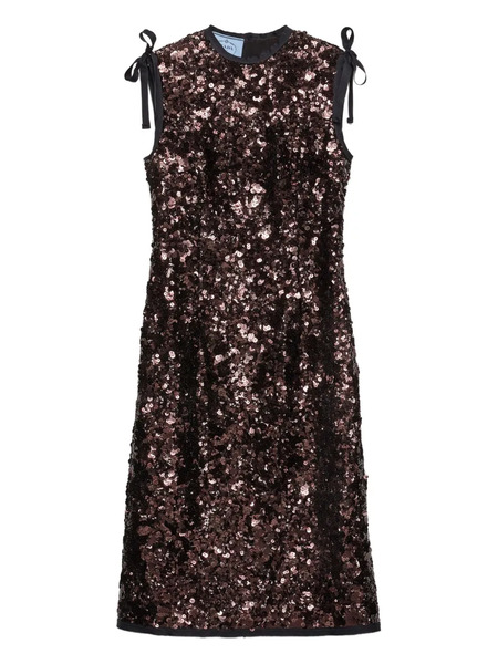  Prada Sequin Sleeveless Midi Dress - Brown 