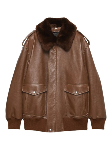  Prada Shearling-collar Leather Jacket - Brown 