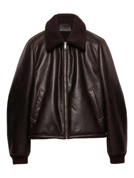  Prada Shearling-collar Leather Jacket - Brown 