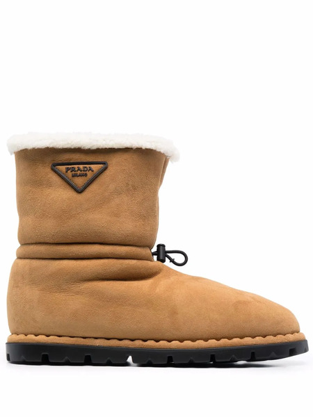  Prada Shearling Drawstring Boots - Neutrals 