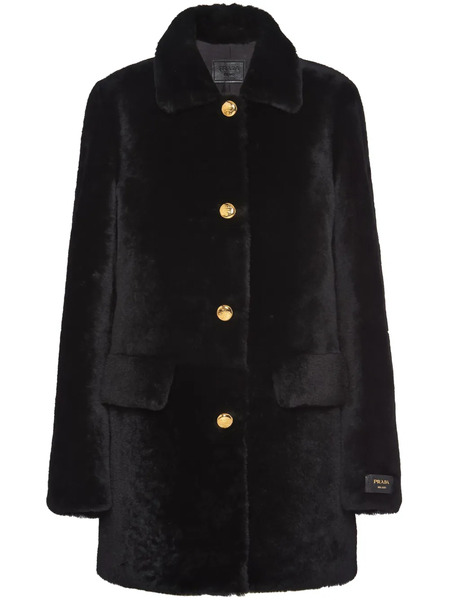  Prada Shearling Fur Coat - Black 