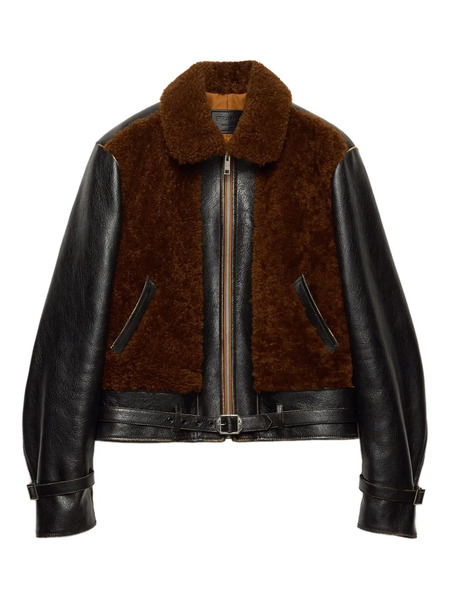  Prada Shearling Leather Jacket - Brown 