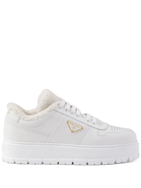  Prada Shearling Leather Sneakers - White 