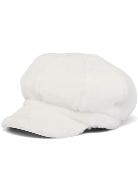  Prada Shearling Newsboy Cap - White 