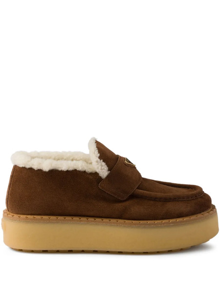  Prada Shearling-trimmed Platform Loafers - Brown 