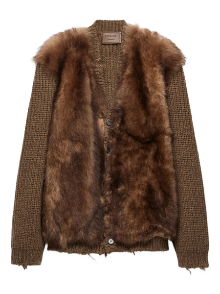  Prada Shearling-trimmed Wool Cardigan - Brown 