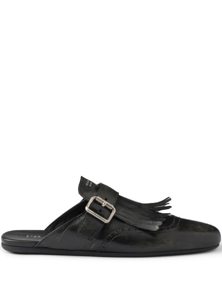  Prada Shuffle Fringed Leather Mules - Black 